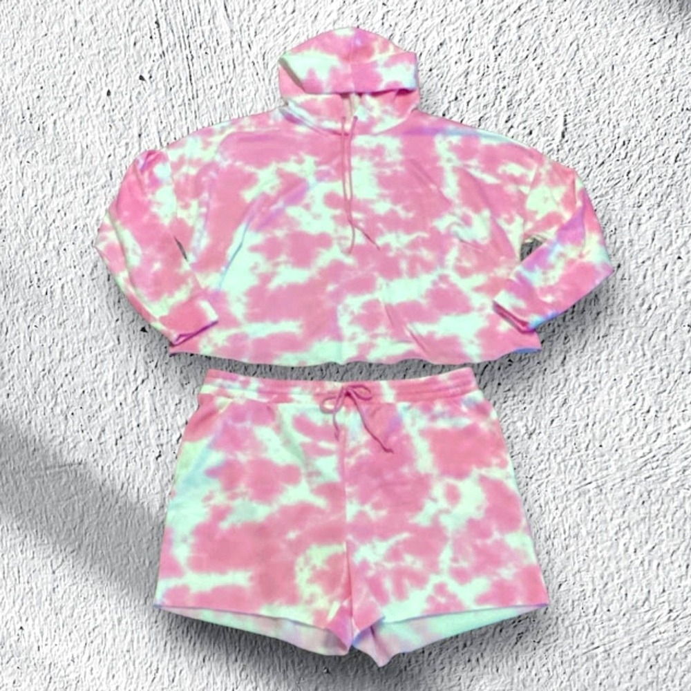 CI SONO Wubby Shorts Hoodie Matching Set in Pink Tie Dye 2X
